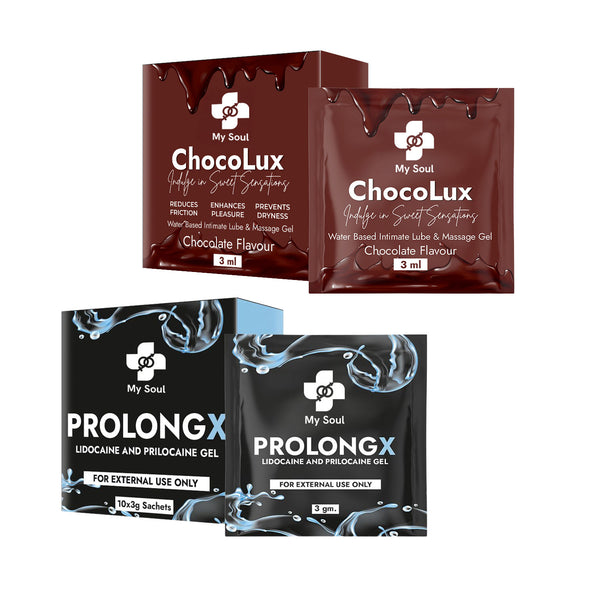 Prolong X Men Delay Gel & Chocolux Water Based Lubricant (10 Sachets Each)