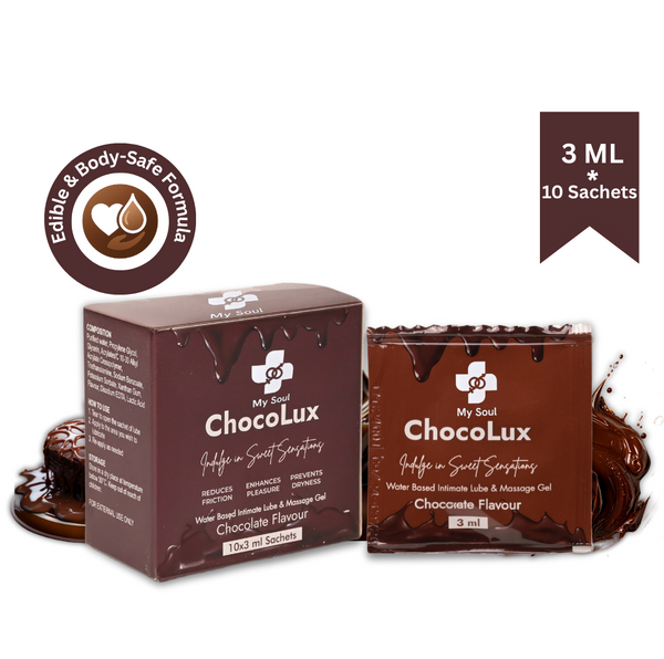 ChocoLux – Chocolate Flavoured Edible Intimate Lube - pH-Balanced, Dermatologically Tested Lubricant (3ml x 10 Sachets) | Safe for Oral, vaginal Use | Intimate-Safe formula – 10 Single-Use Sachets